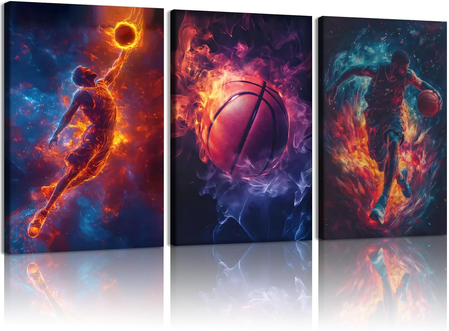3 PCS Dynamic Basketball Motion Framed Canvas Wall Art - Ideal for Sports Enthusiasts, Inspirational Posters, Printable Images Suitable for Teenagers and Children's Bedrooms and Gyms 12x 16 inch
