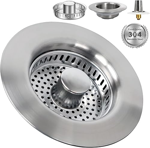 Colador de drenaje para fregadero de cocina, 3 en 1,304 acero inoxidable, tapón desplegable para fregadero, colador de drenaje de fregadero
