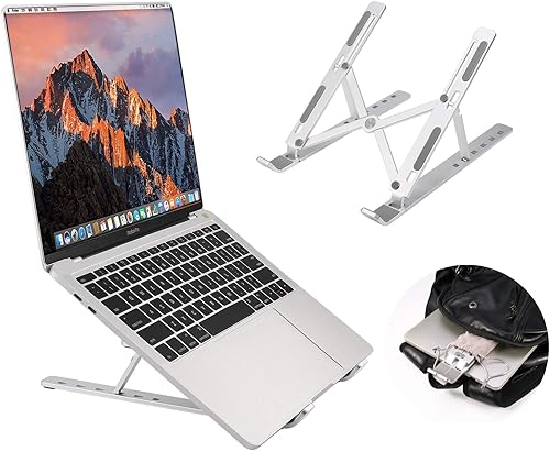 Coomaxx - Soporte portátil para laptop, soporte plegable de aluminio, 6 niveles de altura y ángulo ajustable, soporte para MacBook portátil, soporte