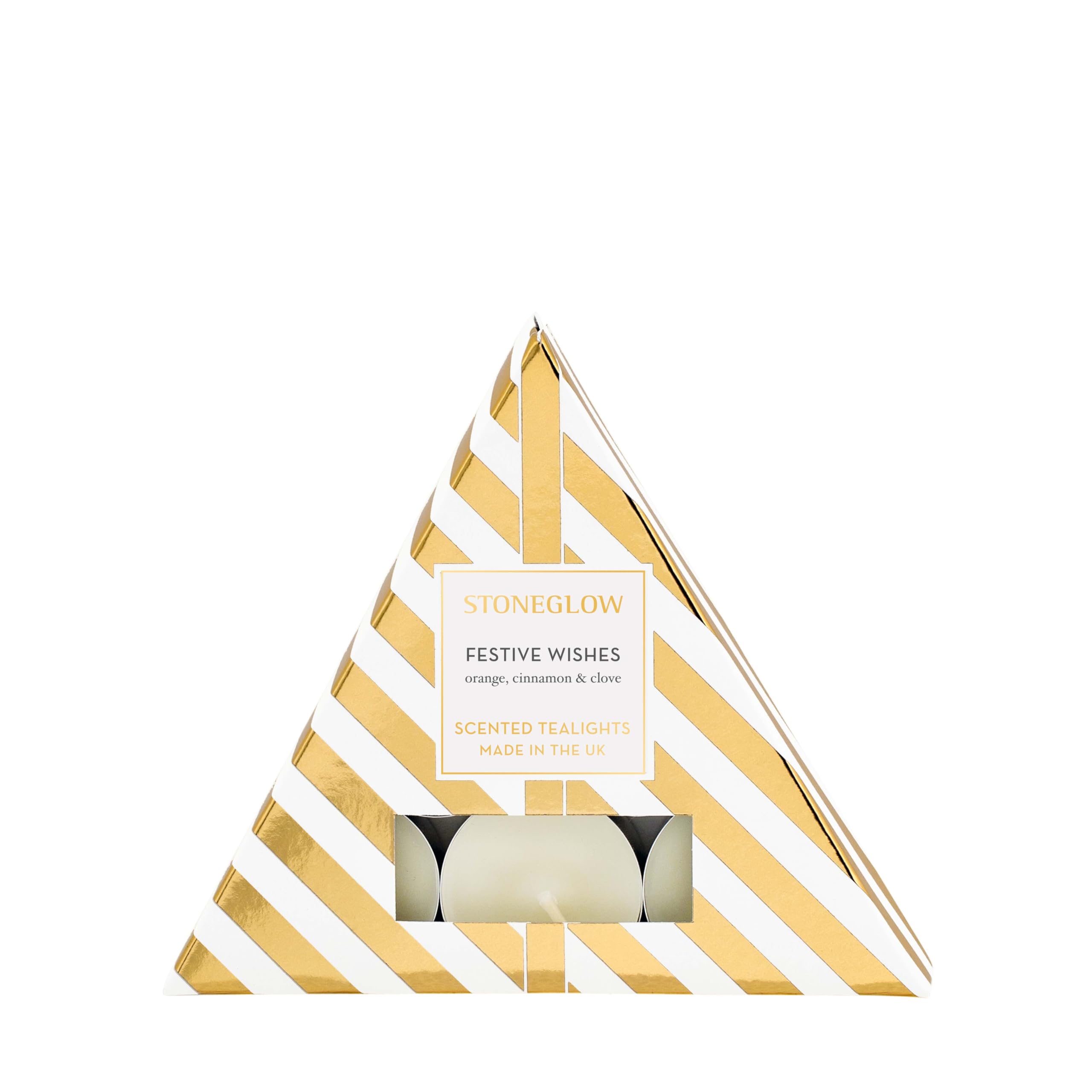 Stoneglow White Seasonal Collection - Festive Wishes - Orange, Cinnamon & Clove - Fragranced Tealights