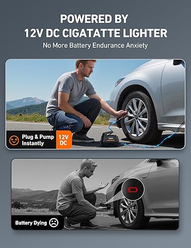 Miniatura 6 de AstroAI - Inflador de neumáticos - Compresor de aire portátil para neumáticos de auto - Bomba automática de 12 V CC con manómetro digital, 100 PSI