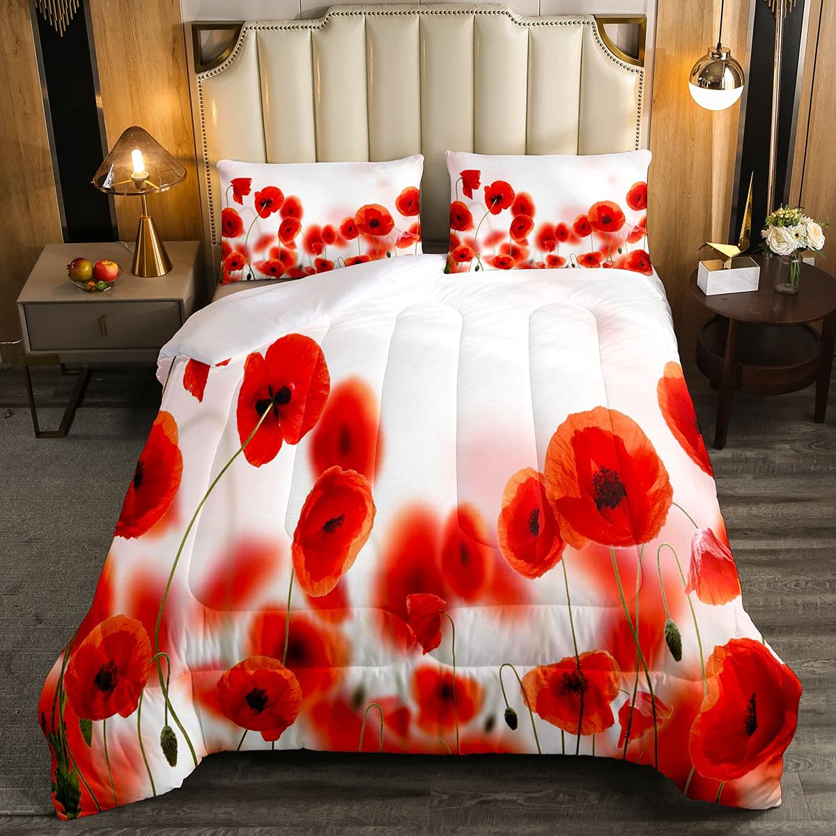 Poppy Floral Bedding Set Kids Red Flowers Bedding Set Boys Girls Teens Wonderful Wild Poppy Florals Garden Red 3Pcs Double Size