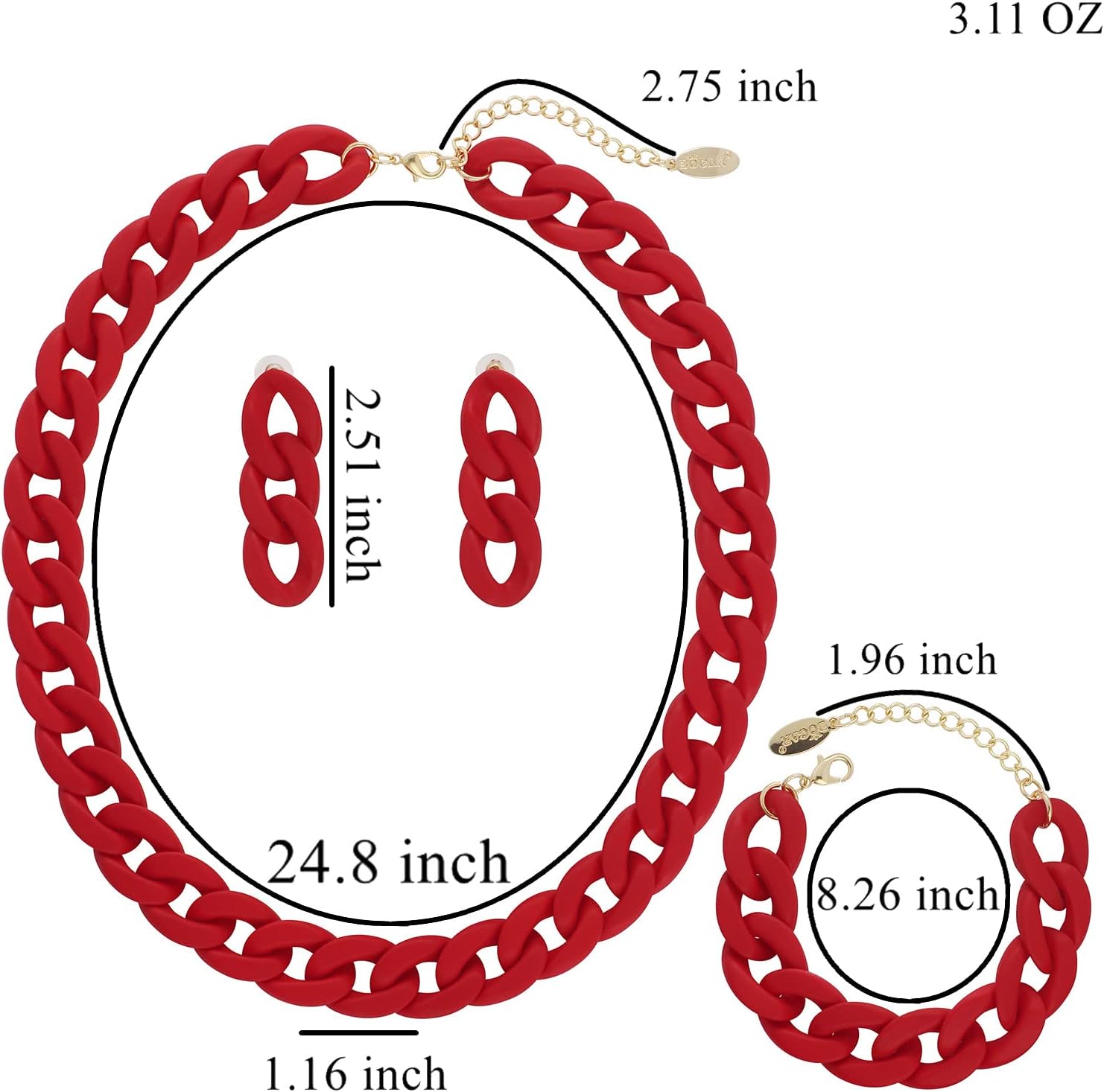 Bocar Statement Acrylic Chunky Necklace for Women Cuban Link Chain Collar Necklace Bracelcet Earrings Fashion Costume Jewelry Set - Image 7