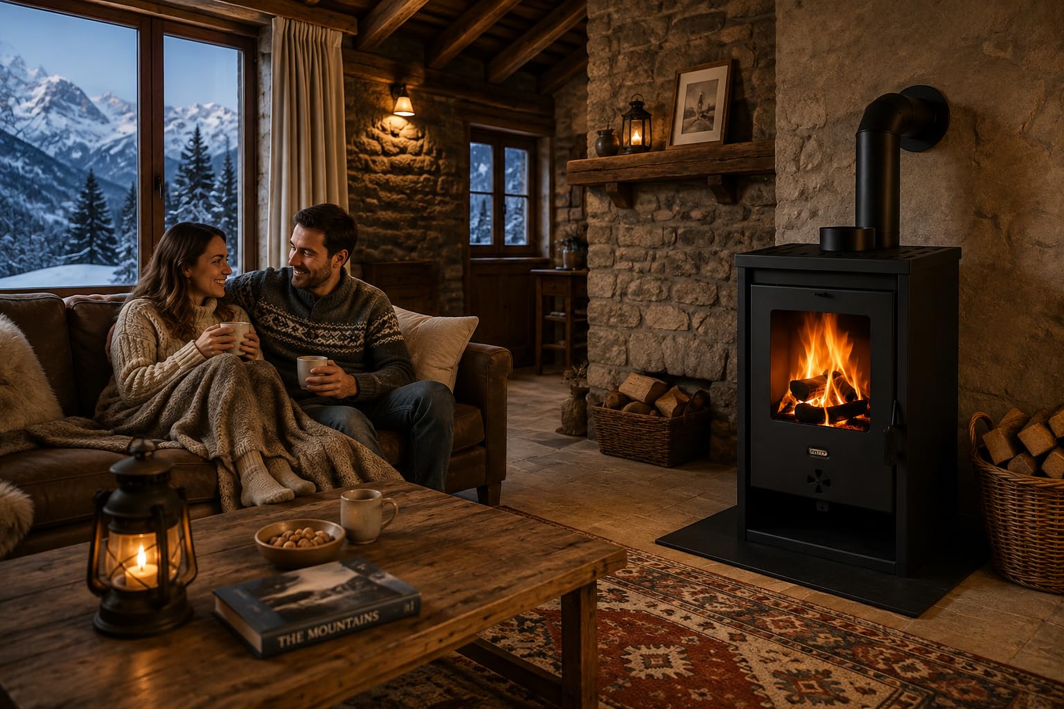 PRITY K1 D Poêle à bois 9,3 kW, classe d'efficacité énergétique A+, 81,3 %, tuyau de fumée Ø 150 mm, construction en acier et fonte