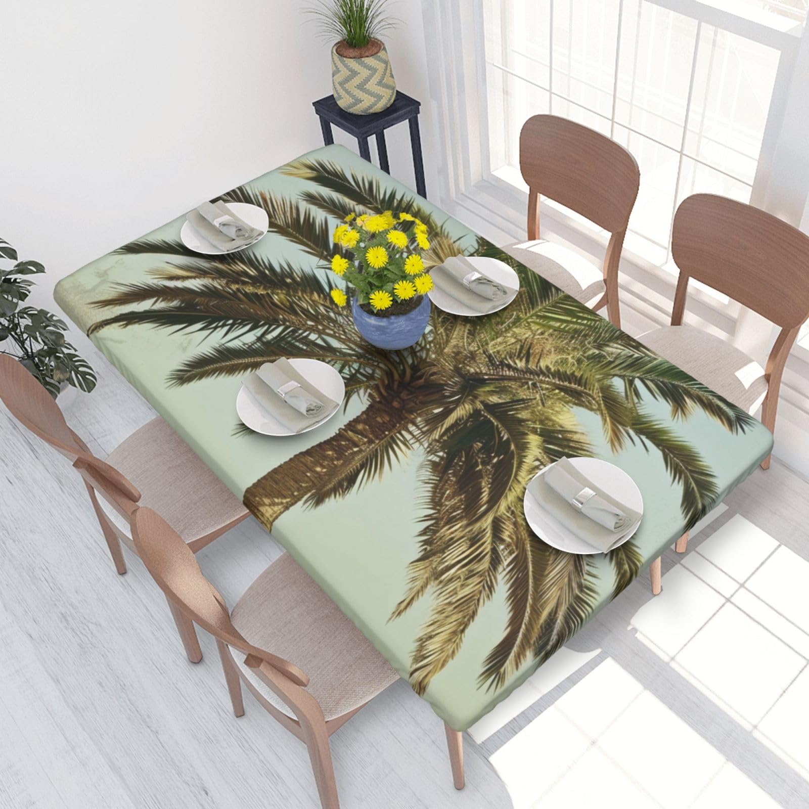 WPKJU Palm Tree Tropical Printed Tablecloths 4ft Rectangular Table Covers Washable Polyester Decorative Table Cloth for Dining Table Picnic Wedding