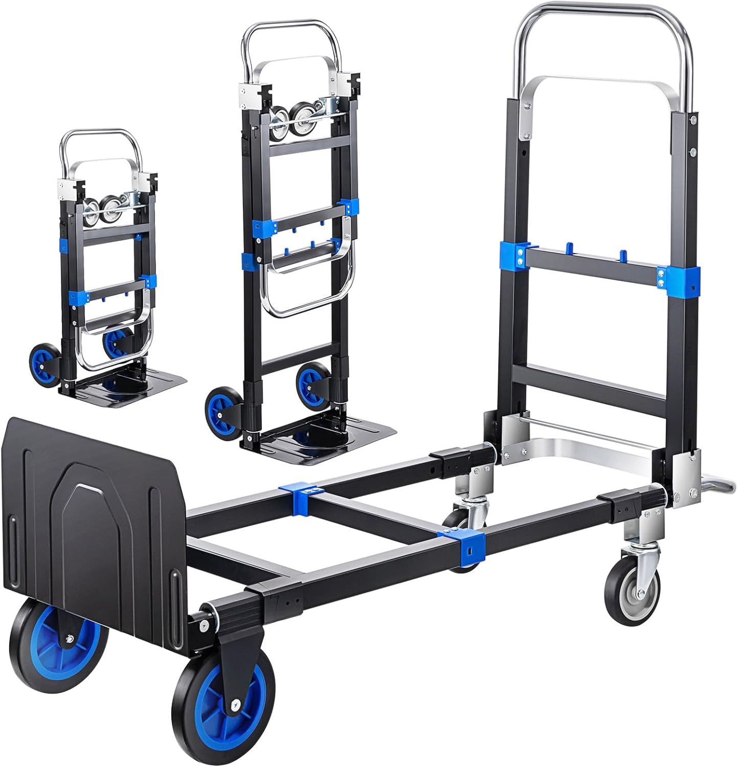 Leomru Pro 3 in 1 Aluminium Hand Truck 660lbs Capacity, Heavy Duty Convertible Hand Truck Dolly W/ 4 Rubber Wheels, Foldable Dolly Cart Collapsible Trolley for Warehouse Home Moving