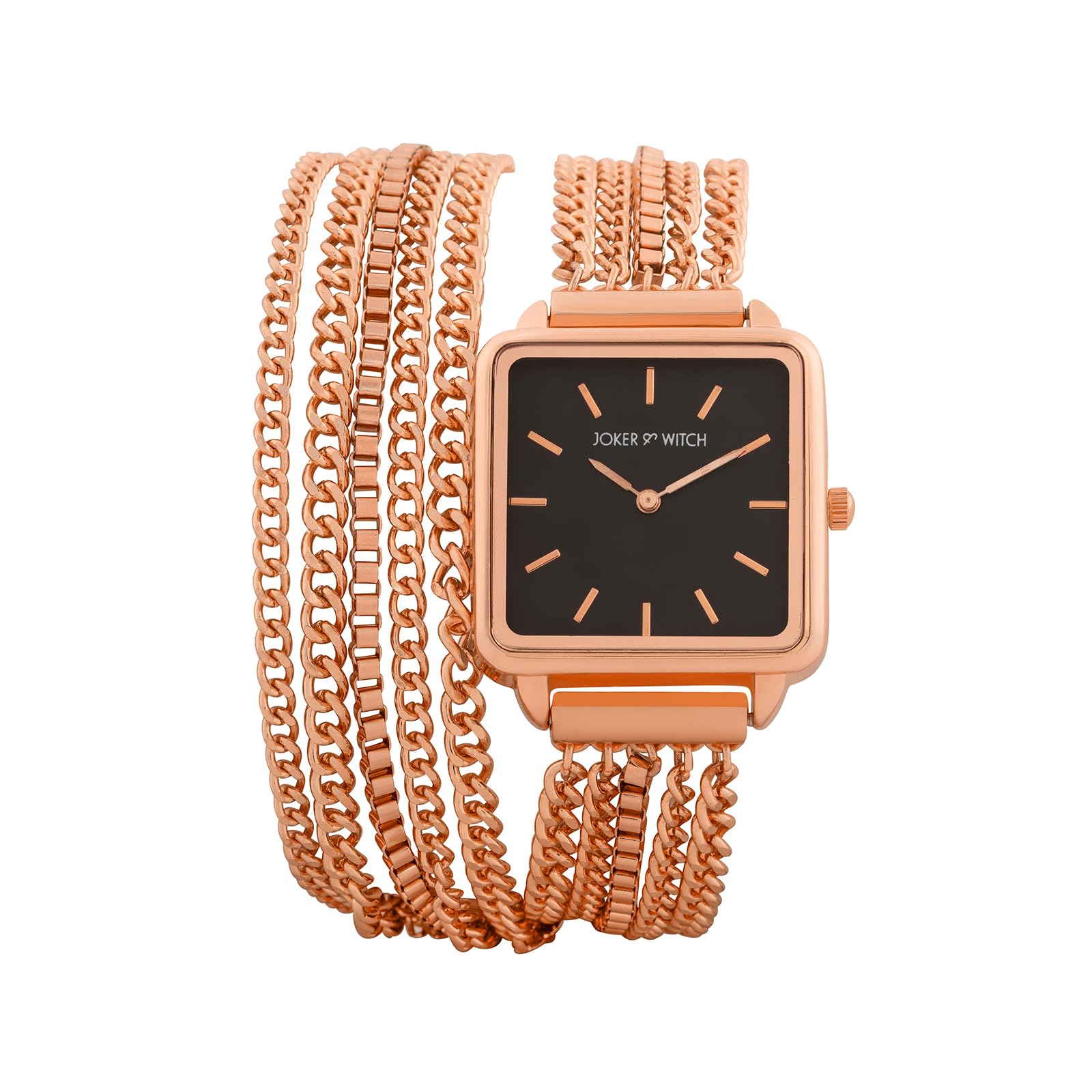 Vine 28mm Black Dial Rose Gold Double Metallic Chain Wrap for Women-image-19