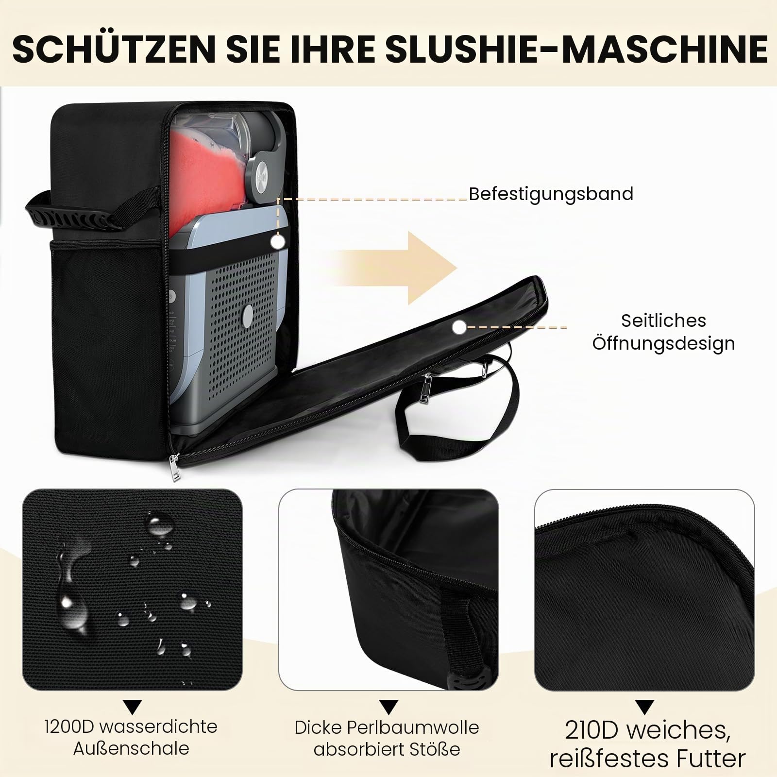 Tragbare Tragetasche für Ninja Slushi Maschine FS300/FS301 - Staubdichte Abdeckung Slushie Maschine Zubehör, Reisetasche (Seitenöffnung, Schwarz)