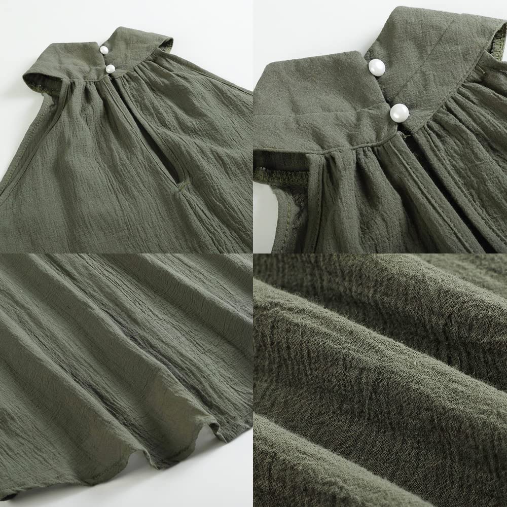 Vestido Elegante Mujer Vestido Sin Mangas Vestido Corta Casual Gasa Top Cuello Redondo Blusa Informal Casual Dress