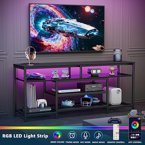 Miniatura 4 de Furologee Soporte de TV con tomas de corriente y luces LED, centro de entretenimiento de 55 pulgadas para televisores de 55 y 60 pulgadas, mesa