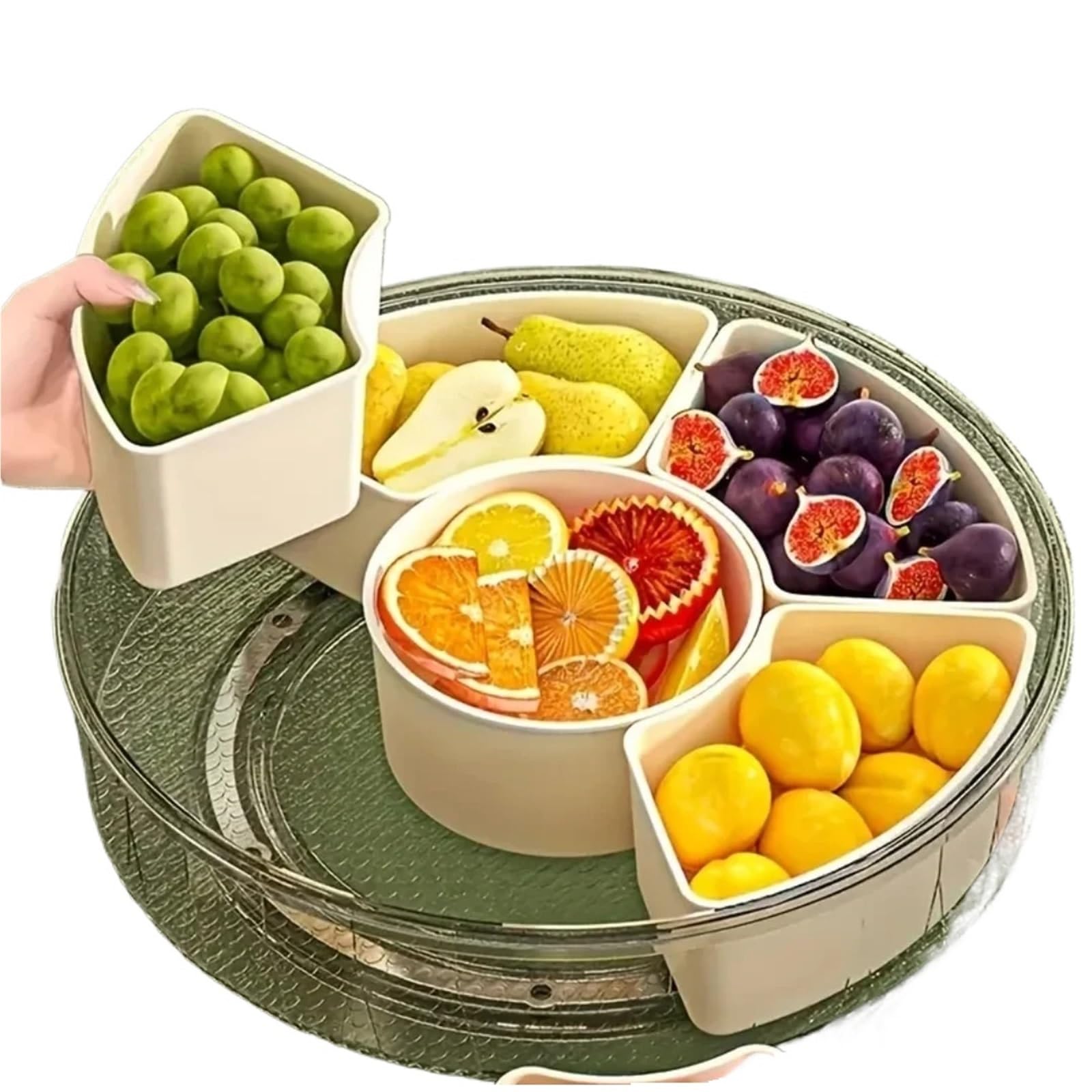 Geteiltes Serviertablett mit Deckel und Griff für Partys | Tragbare Snackbox for Obst, Snacks, Gemüse und Wurstwaren