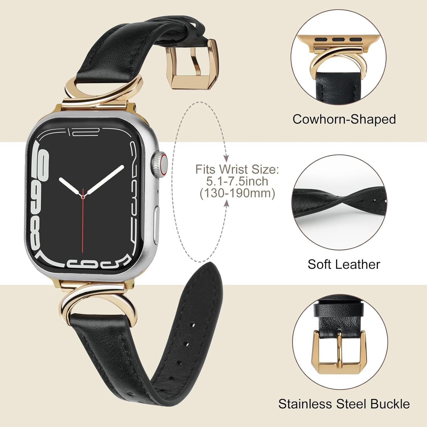 Leather Band Compatible with Apple Watch Bands for Women 41mm 40mm 38mm 42mm 44mm 45mm 46mm 49mm, Dressy Designer Strap with C-Shape Metal Buckle for iWatch Series 11/10/9/8/7/6/5/4/3/2/1/se/Ultra/Ultra 2 - Image 3