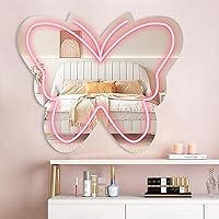 Moneter Anime Butterfly Neon Light Mirror - Dimmable Acrylic Makeup & Wall Decor for Girls Bedroom, Locker, Cute Gift
