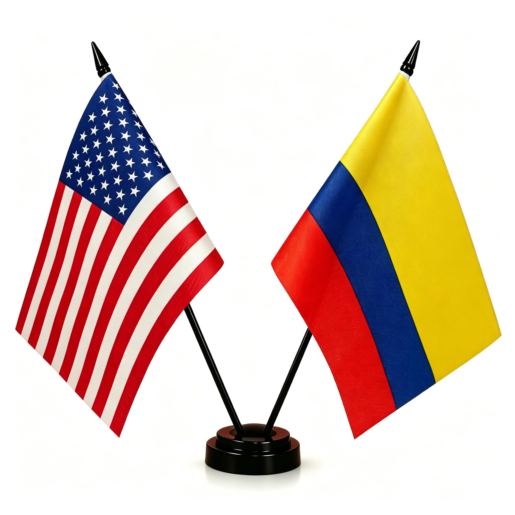 Zigvert American & Colombia Desk Flag Set - 8 x 5 Inches, Colombian Table Flag