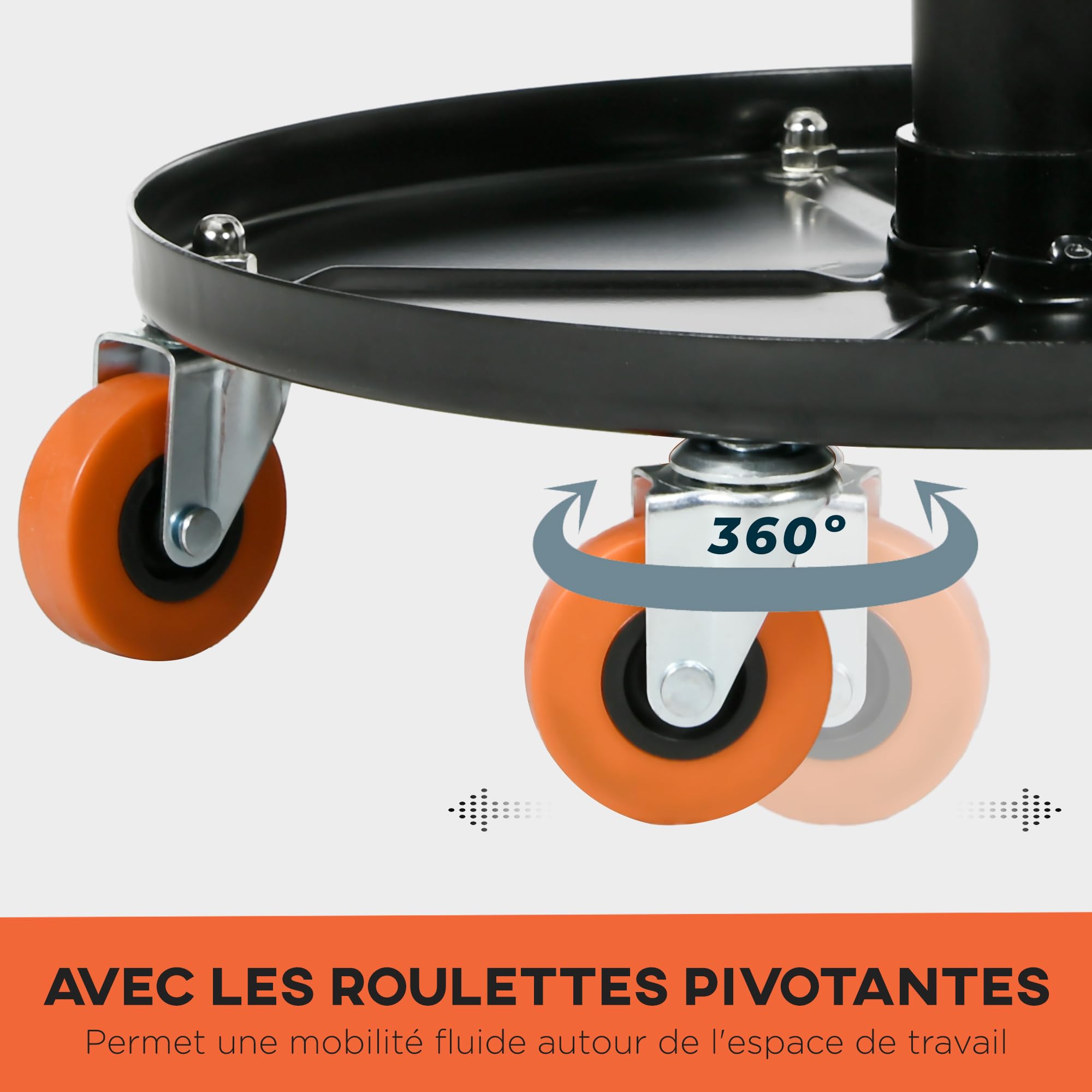 HOMCOM Tabouret de mécanicien, Hauteur Réglable, Siège Pivotant, Noir | Servante d'Atelier, Tabouret d'Atelier à Roulettes, Plateau de 100 kg, pour le Garage et la Réparation Automobile