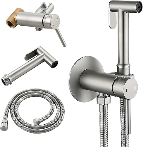 BARROCK Grifo rociador de bidé de agua caliente para inodoro con válvula de latón caliente y fría, juego de accesorios de bidé de mano redondo de