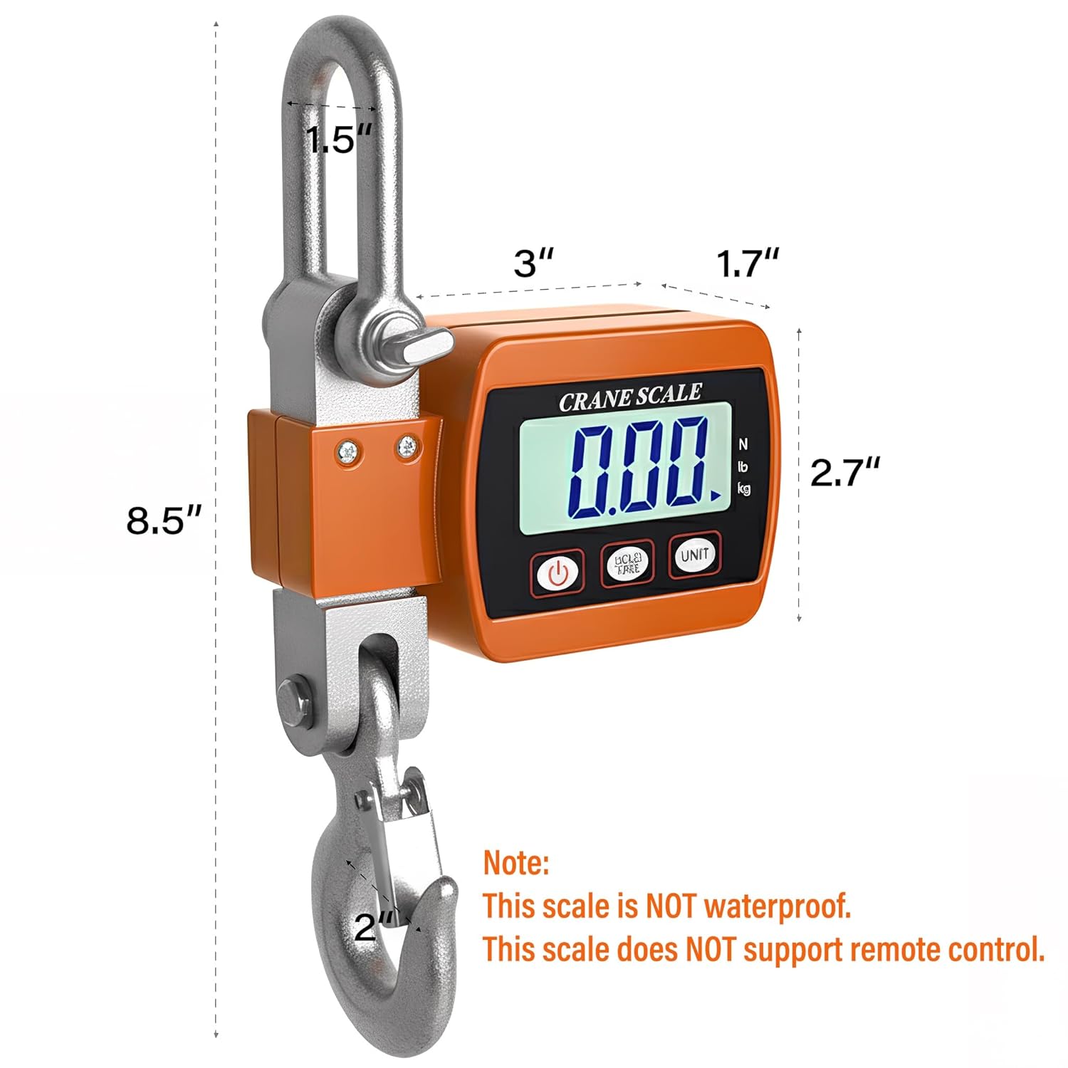 1100LBS Digital Hanging Scale, 500KG Heavy-Duty Compact Crane Scale Portable for Deer Fishing Hunting Farm Livestock Industrial, Cast Aluminum Case, Alloy Steel Shackle Hook, Backlit LCD