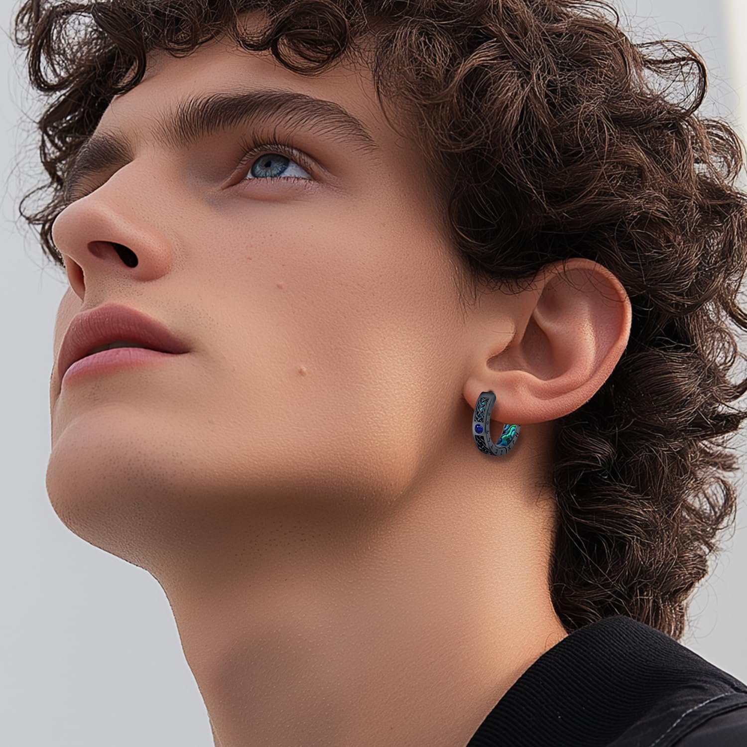 Odinstone Men Earrings Sterling Silver Vikings Celtic Earrings Nordic Runes Jewelry Hypoallergenic Stylish Hip Hop Hoop Earring for Women - Image 5