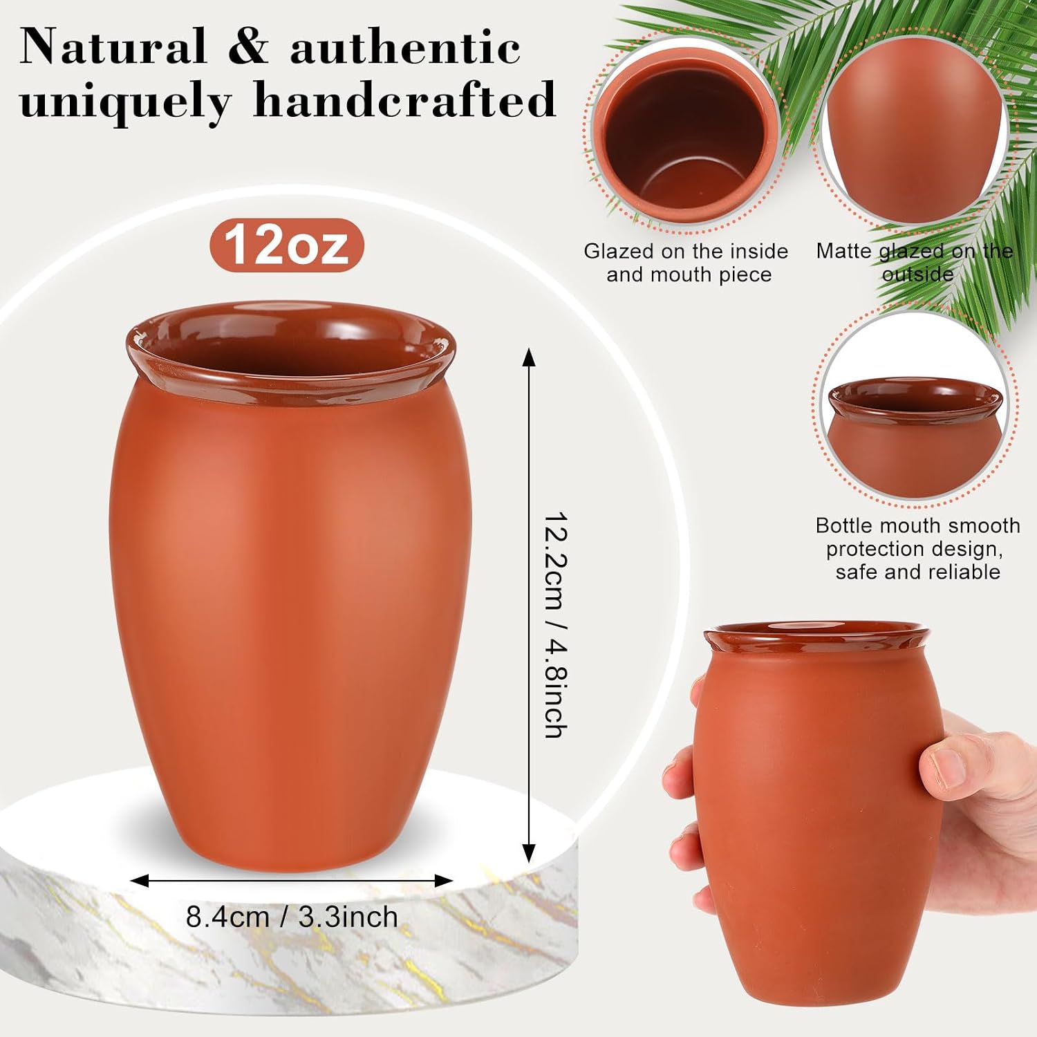 Nuogo 2 Pcs 2 Oz Cantaritos Mexicanos Clay Cups for Tequila Cocktails | Traditional Barro Clay Jarritos Style Mexican Cantaritos, Taco Tuesday Party Mojitos Shots, Authentic Drinkware Tazas