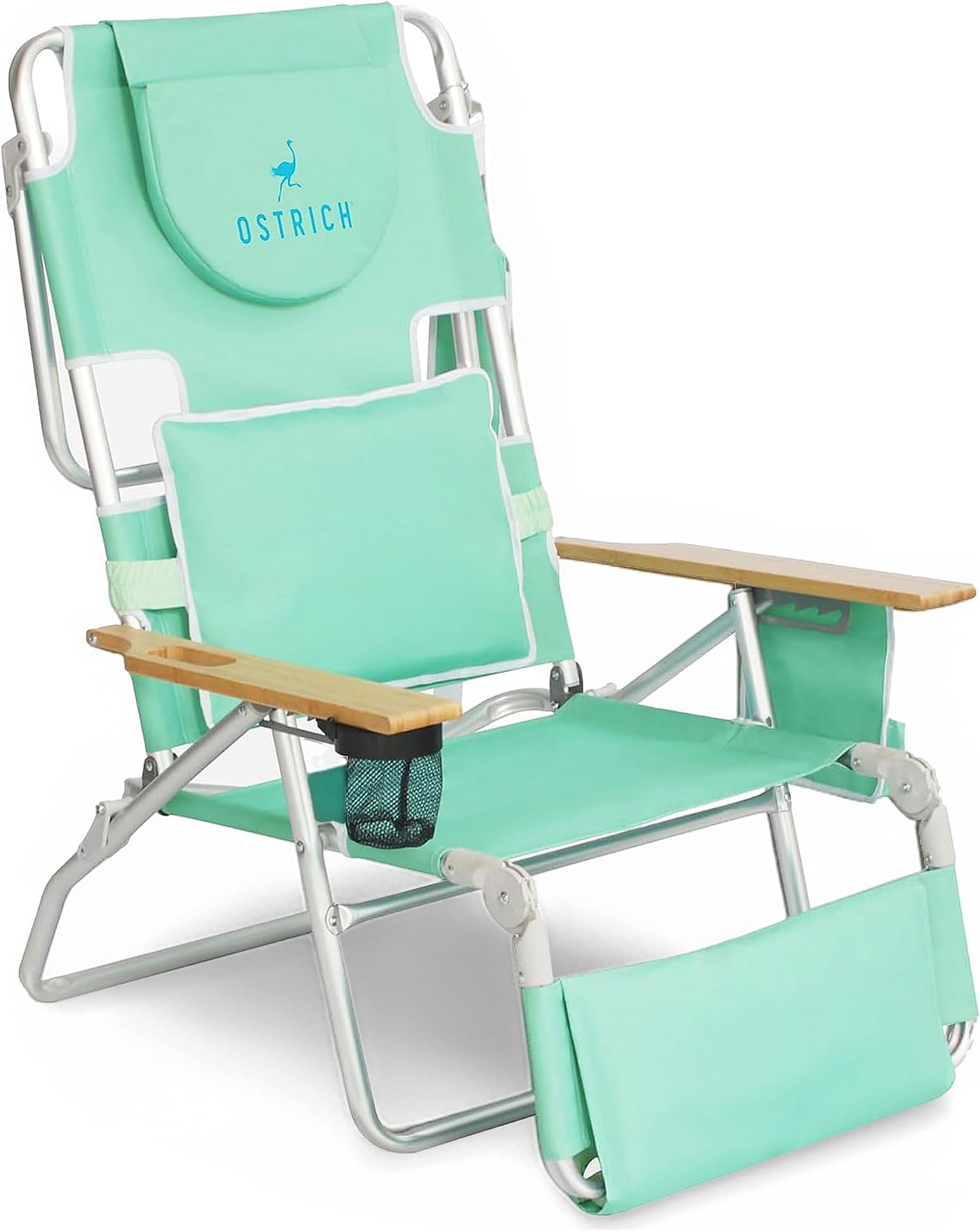 Ostrich Deluxe Padded 3 N 1 Lightweight Portable Adjustable Outdoor Folding Reclining Chair for Lawn Beach Lake Camping Lounge with Footrest, Teal