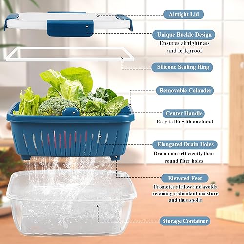 Miniatura 4 de Contenedor de almacenamiento de frutas Berry Keeper de 68 onzas para refrigerador, recipientes de alimentos frescos con coladores de drenaje