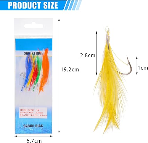 Miniatura 2 de Kit de aparejo de cebo de pesca, aparejo de plumas de caballa para señuelos de pesca, anzuelos de perca, señuelo de arrastre con ganchos de púas