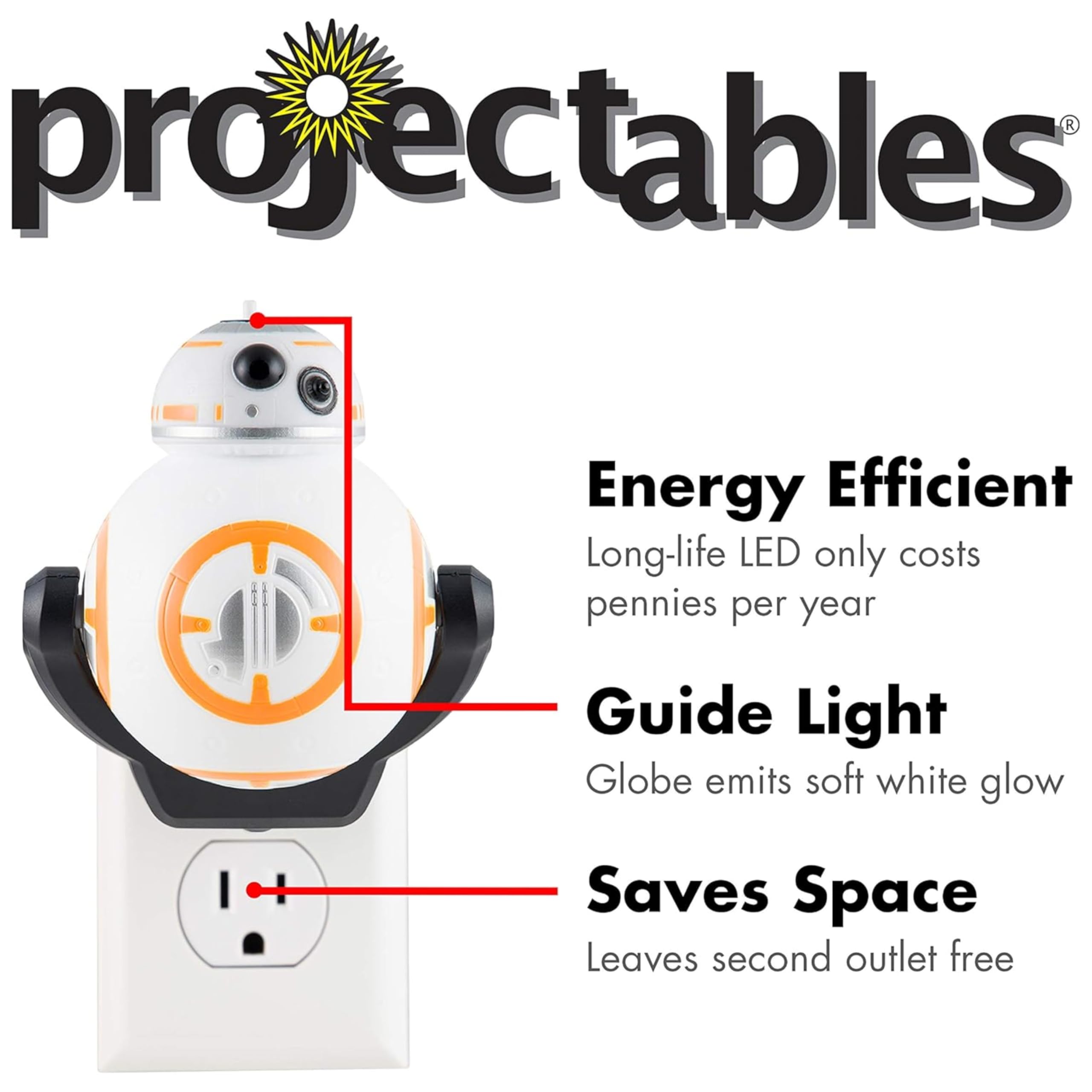 Star Wars BB-8 LED Night Light, Color Changing, Collector's Edition, Dusk-to-Dawn Sensor, Plug-in, Disney, Galaxy, Ideal for Bedroom, Bathroom, Nursery, Hallway, 43429