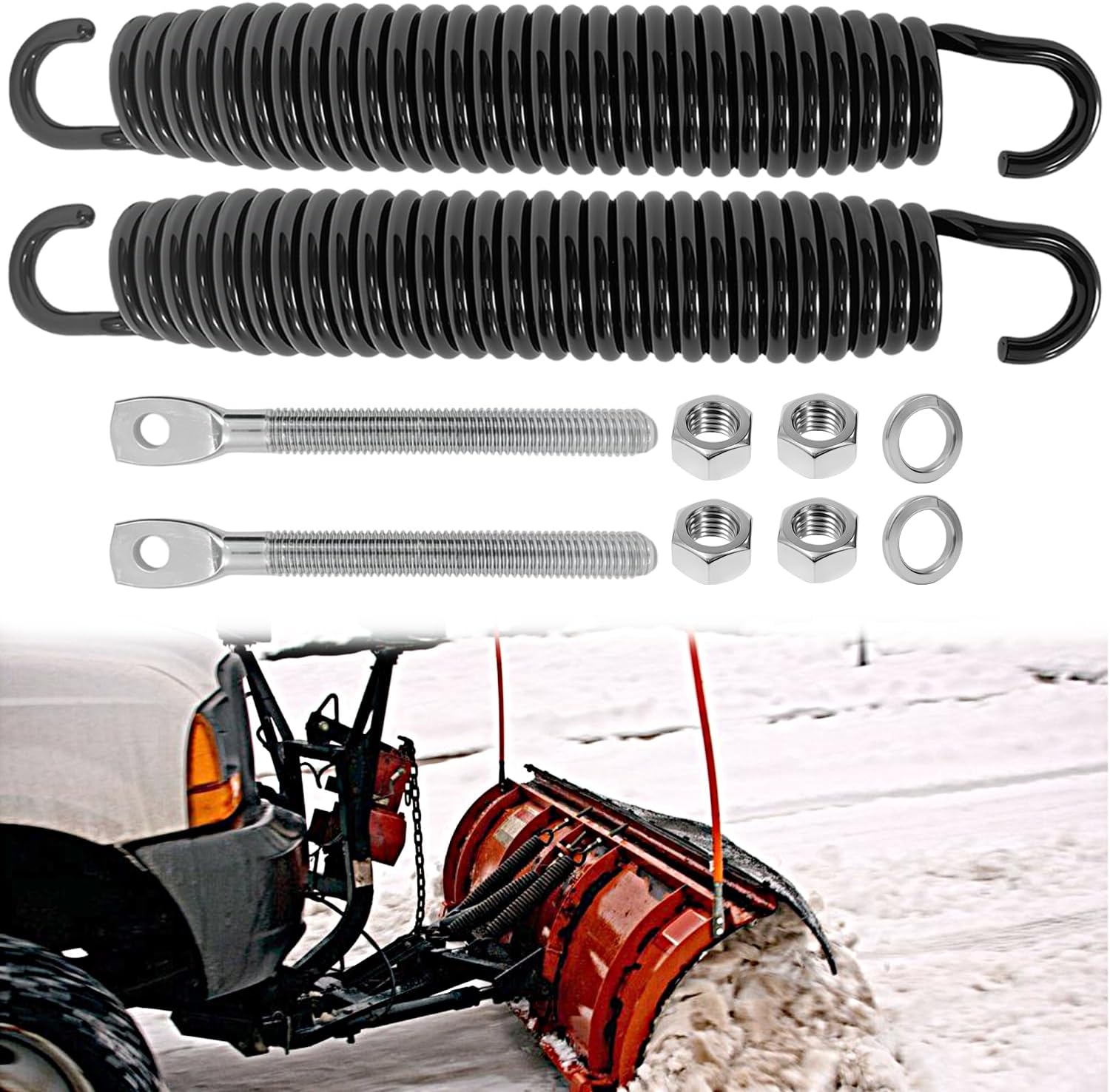 Snow Plow Trip Springs with EyeBolts Compatible with Western C, ST Diamond Meyer BOSS Fisher Blizzard Plow Blade OEM Replaces 1302010 07017 09124 90493-2 Packs