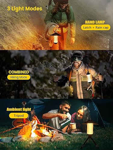 Miniatura 7 de Linterna LED para campamento, 3 en 1, linterna LED para acampar al aire libre, luz de campamento retro cálida, IPX5 impermeable, linternas para