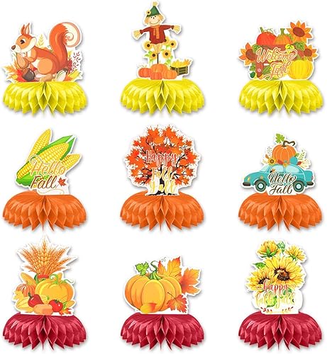 Miniatura 9 de Hying 9 piezas de gnomos de otoño centros de mesa de panal para mesa, centros de mesa de panal de Acción de Gracias, centros de mesa de cosecha de
