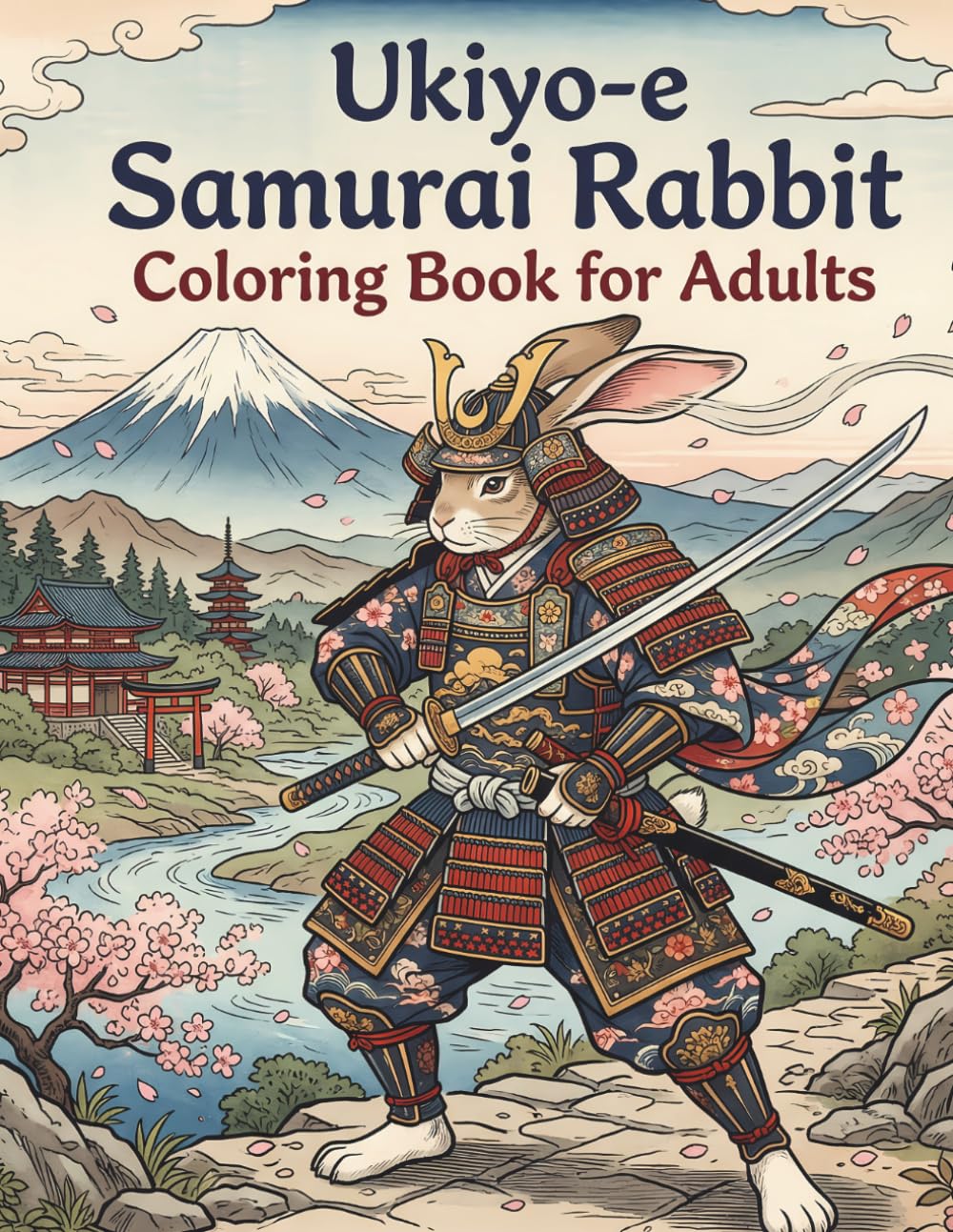 Ukiyo-e Samurai Rabbit Coloring Book for Adults: Traditional Japanese Art for Stress Relief and Relaxation