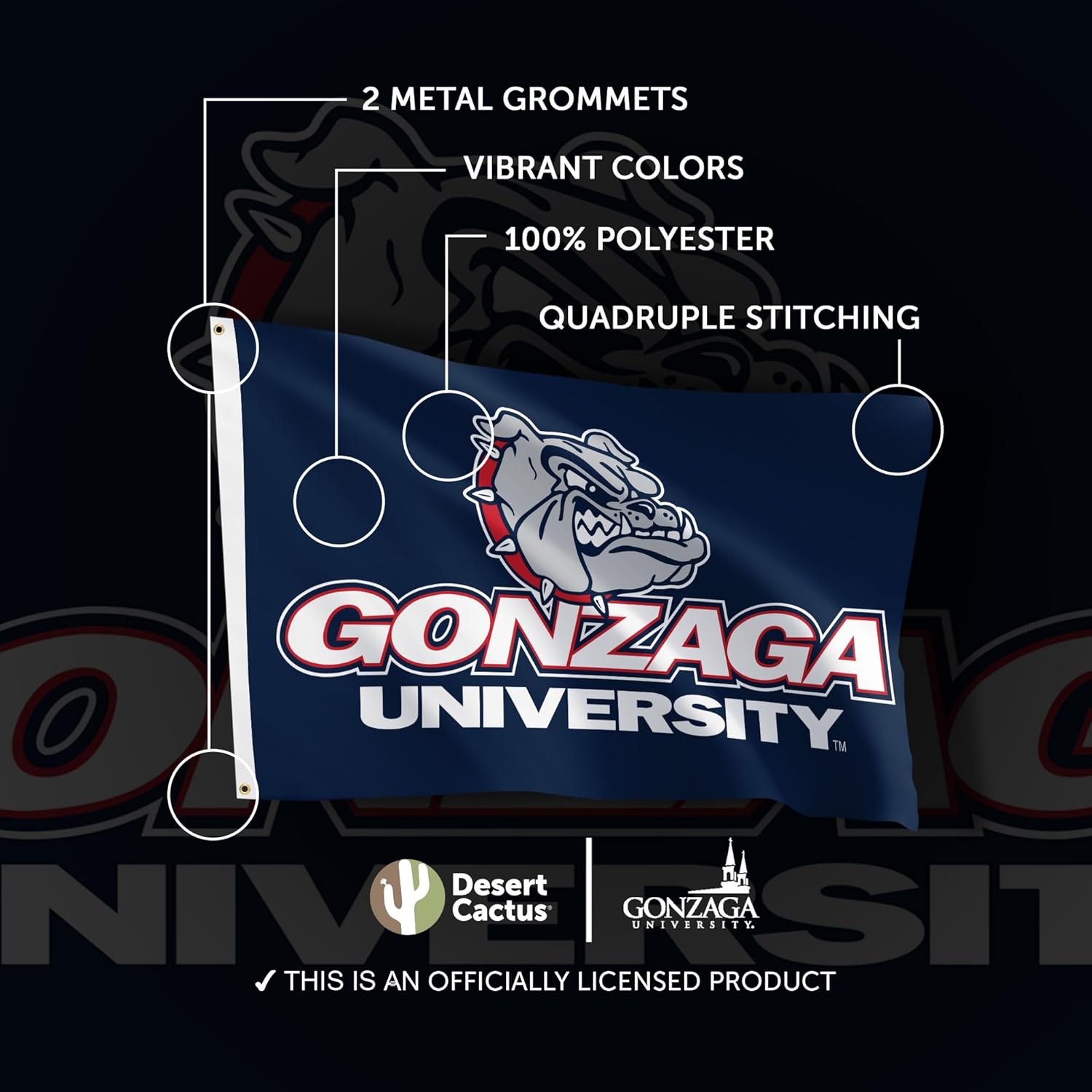 Desert Cactus Gonzaga University GU Flag - 3 x 5 Feet Bulldogs Banner, Indoor/Outdoor Durable Fabric, 100% Polyester Design (Style 1) - Image 4