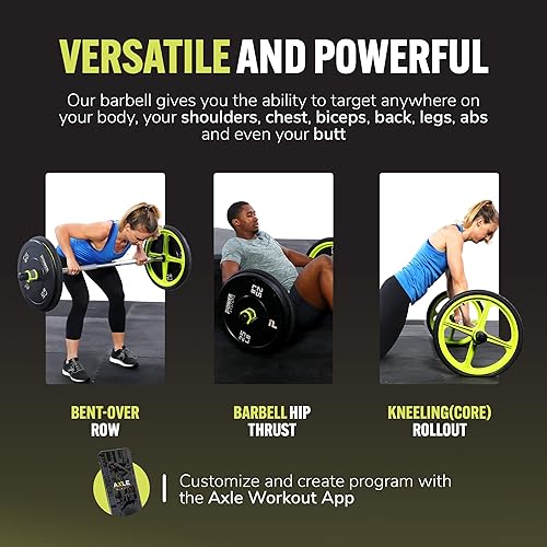 Miniatura 4 de AXLE Juego de pesas de barra, barras y pesas de entrenamiento de fuerza compatibles con banda de fuerza, barra de peso versátil y plegable para peso