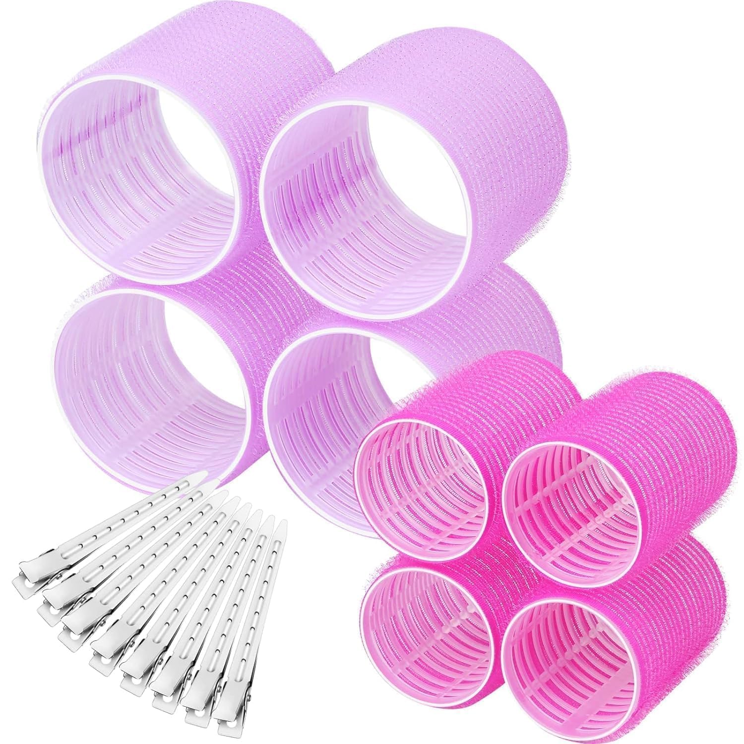 Kriviya 8 Pcs Self Grip Hair Rollers (4 Jumbo and 4 Large) Hair Curlers with 8 Pcs Hair Clips for Long, Medium, Short Thick, Fine Thin Hair Volume Hair Roller Curler Set for Women