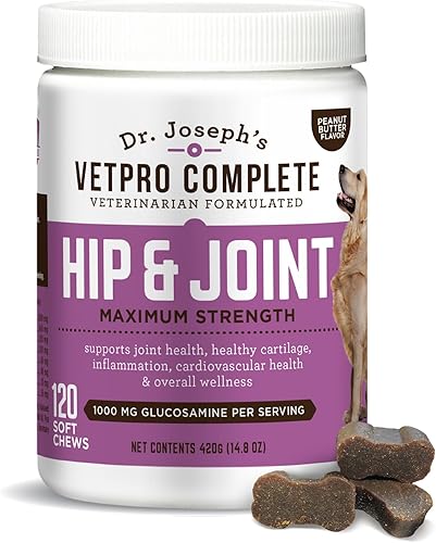 Dr. Joseph's VetPro Complete - Masticables para perros con mantequilla de maní para cadera y articulaciones, 120 unidades, alivio del dolor y la