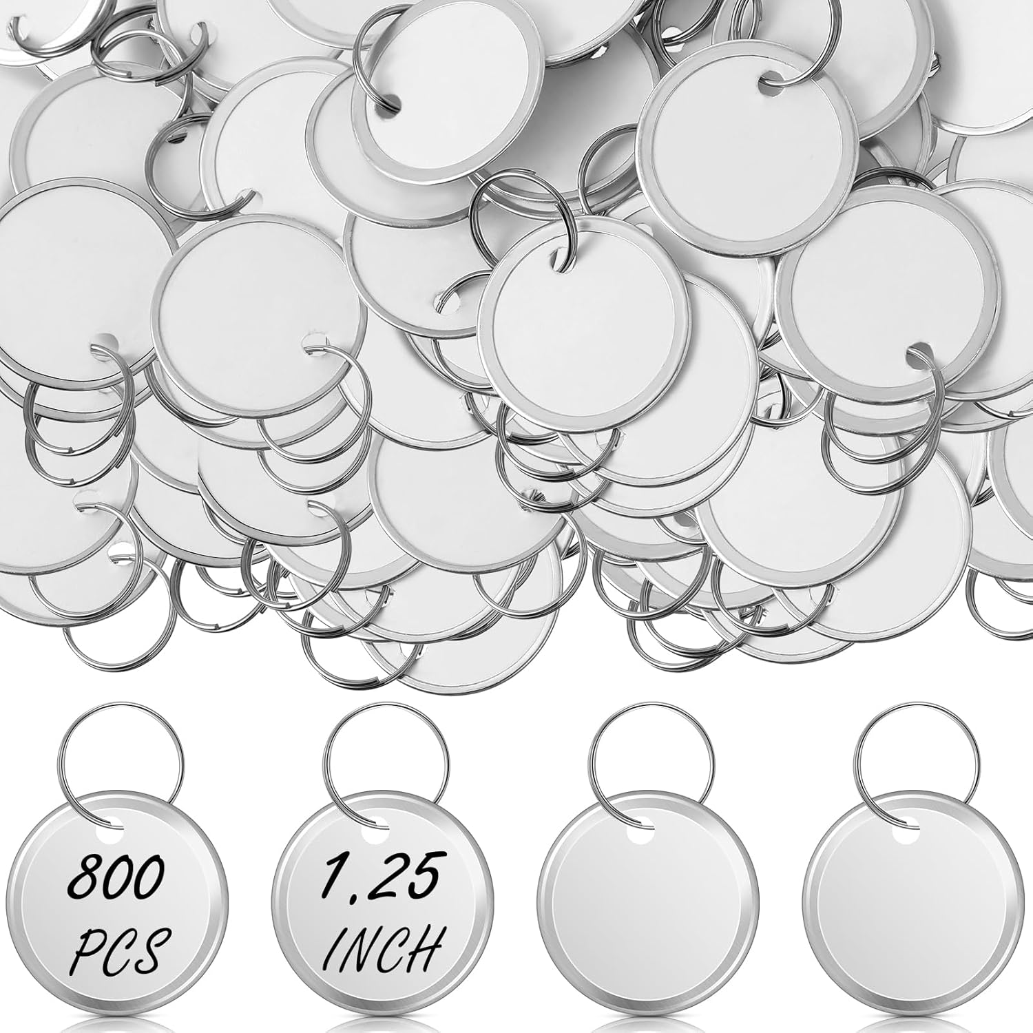 Hotop 800 Pieces 1.25 Inches White Metal Rim Key Tags Bulk Key Tags Paper Round Paper Tags with Metal Split Rings for Car and Door Keys