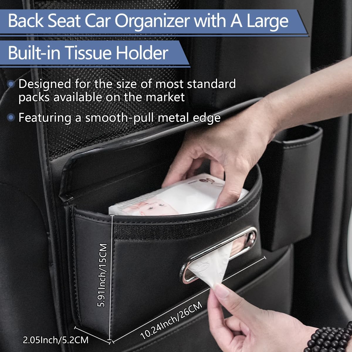 Backseat Car Organizer Including Tissue Holder, Car Interior Organization for Phone Sunglasses Cup Charger Umbrellas, Seat Anti-dirty Protection Pad, Multifunctional Leather Auto Accessories