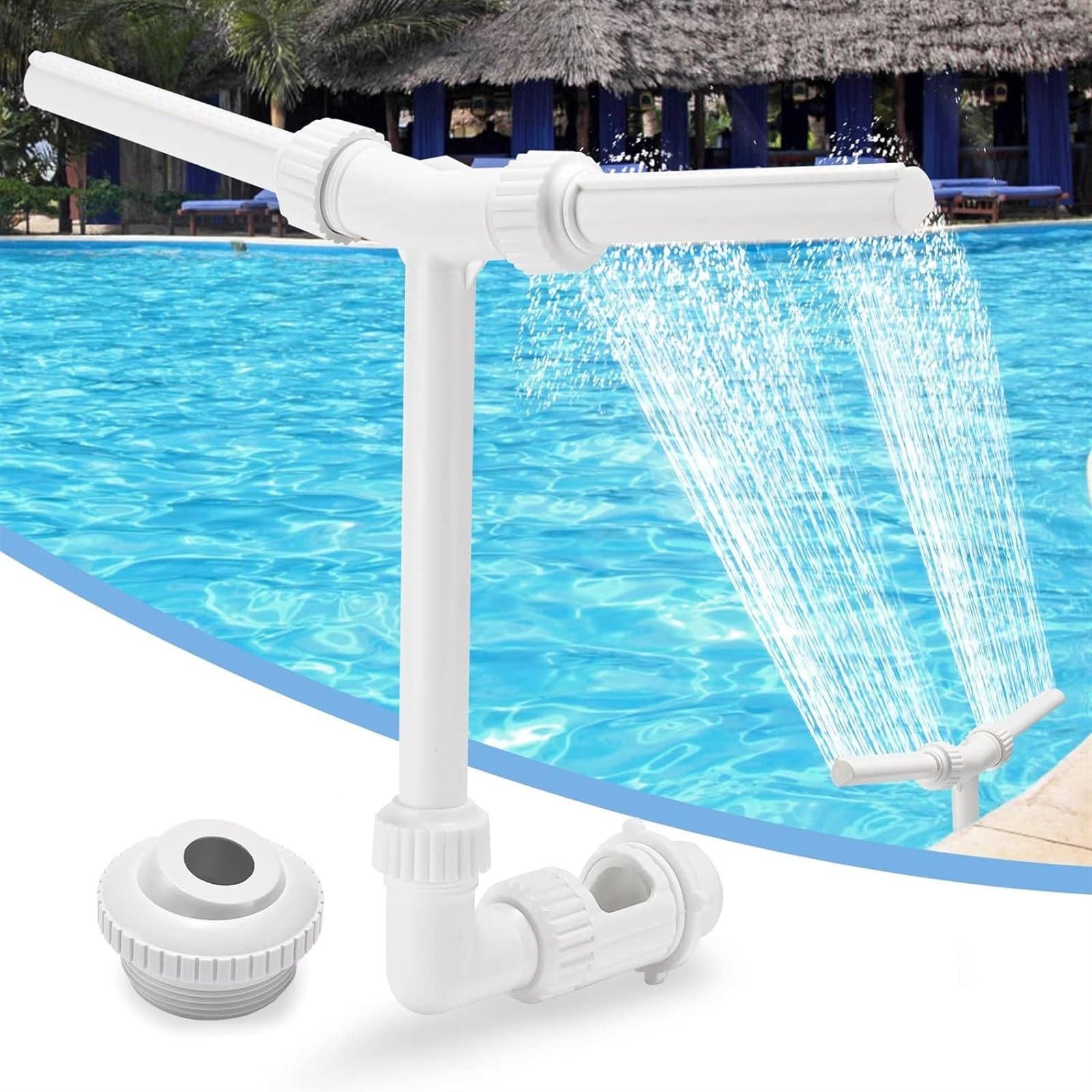 THE WHITE SHOP Pool Fountain for Above and In-Ground Pools,Adjustable Dual Spray Pool Waterfall,Pool Cooling Sprinkler System with Adjustable Height Direction,Pool Sprayer Fountain White
