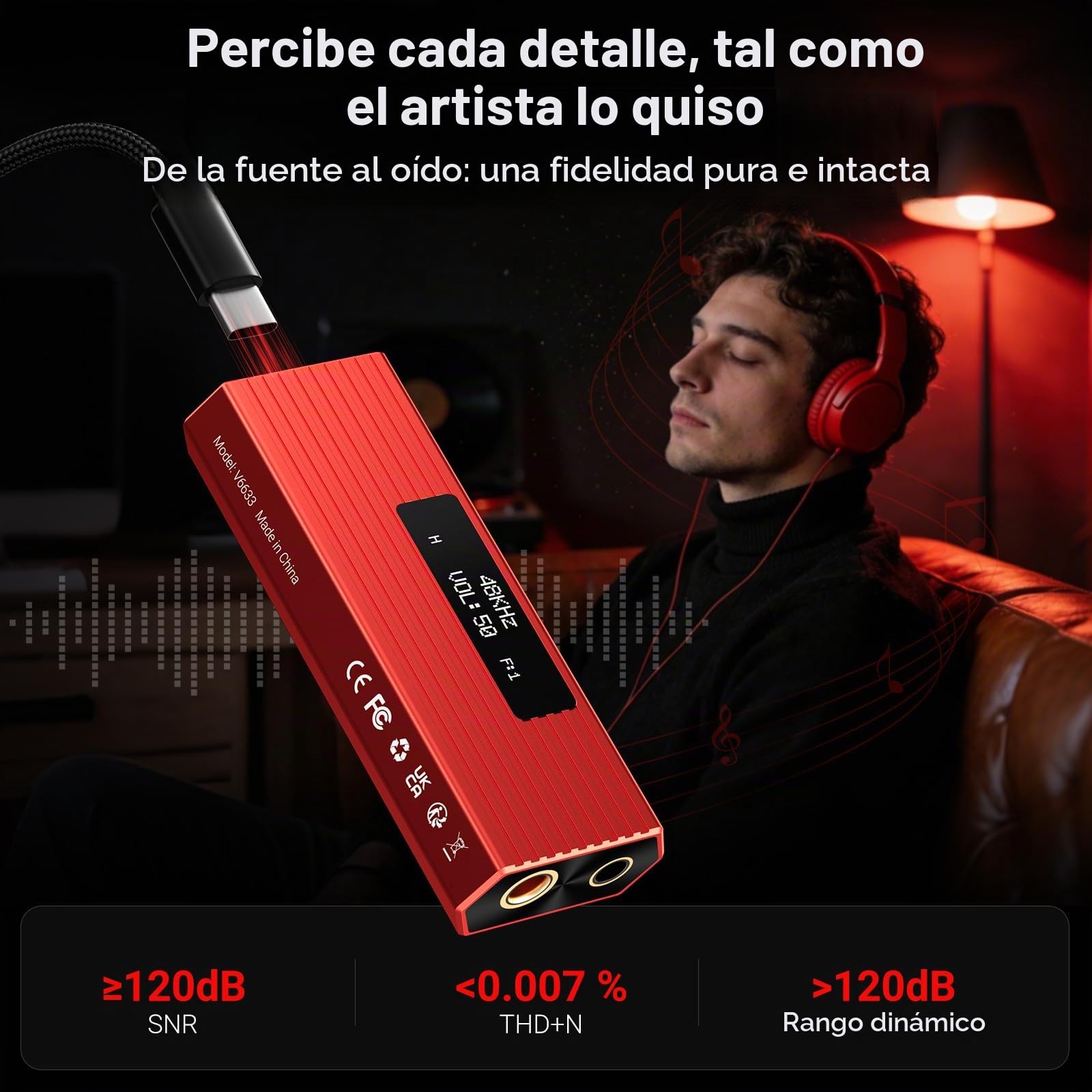 joliker Amplificador Auriculares DAC USB-C portátil Hi-Fi ES9028Q2M, DSD256/PCM 384kHz 32bits, Salidas 3,5mm + balanceada 4,4mm, Compatible iPhone 15/16, Android, PC, Mac