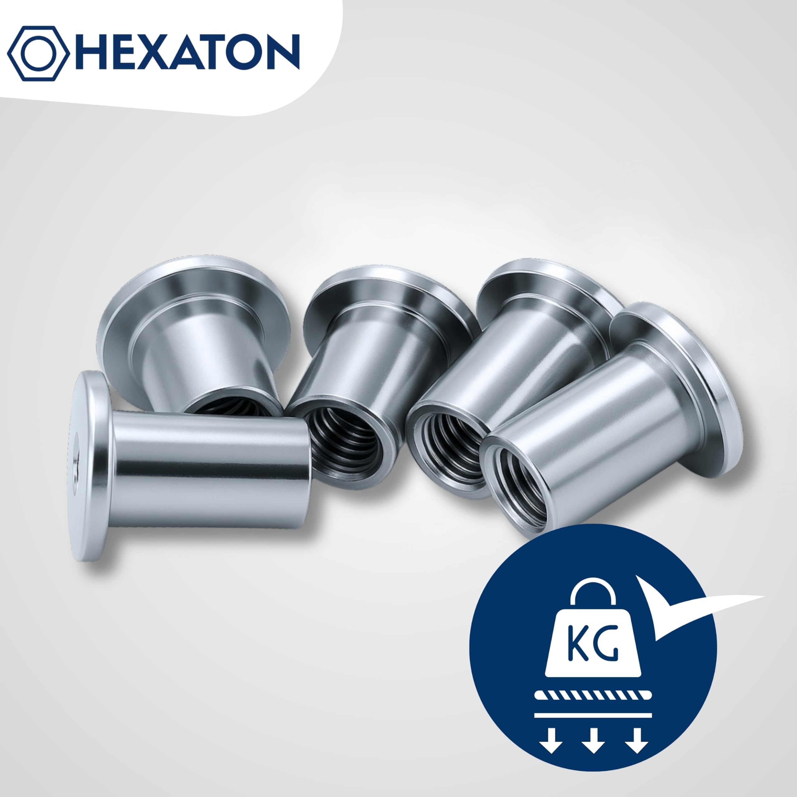HEXATON Dadi a Manicotto M6 x 13 x 11 mm - 10 Pezzi - Dadi Esagonali per Mobili a Testa Piatta con Flangia e Cava Esagonale - Acciaio Zincato