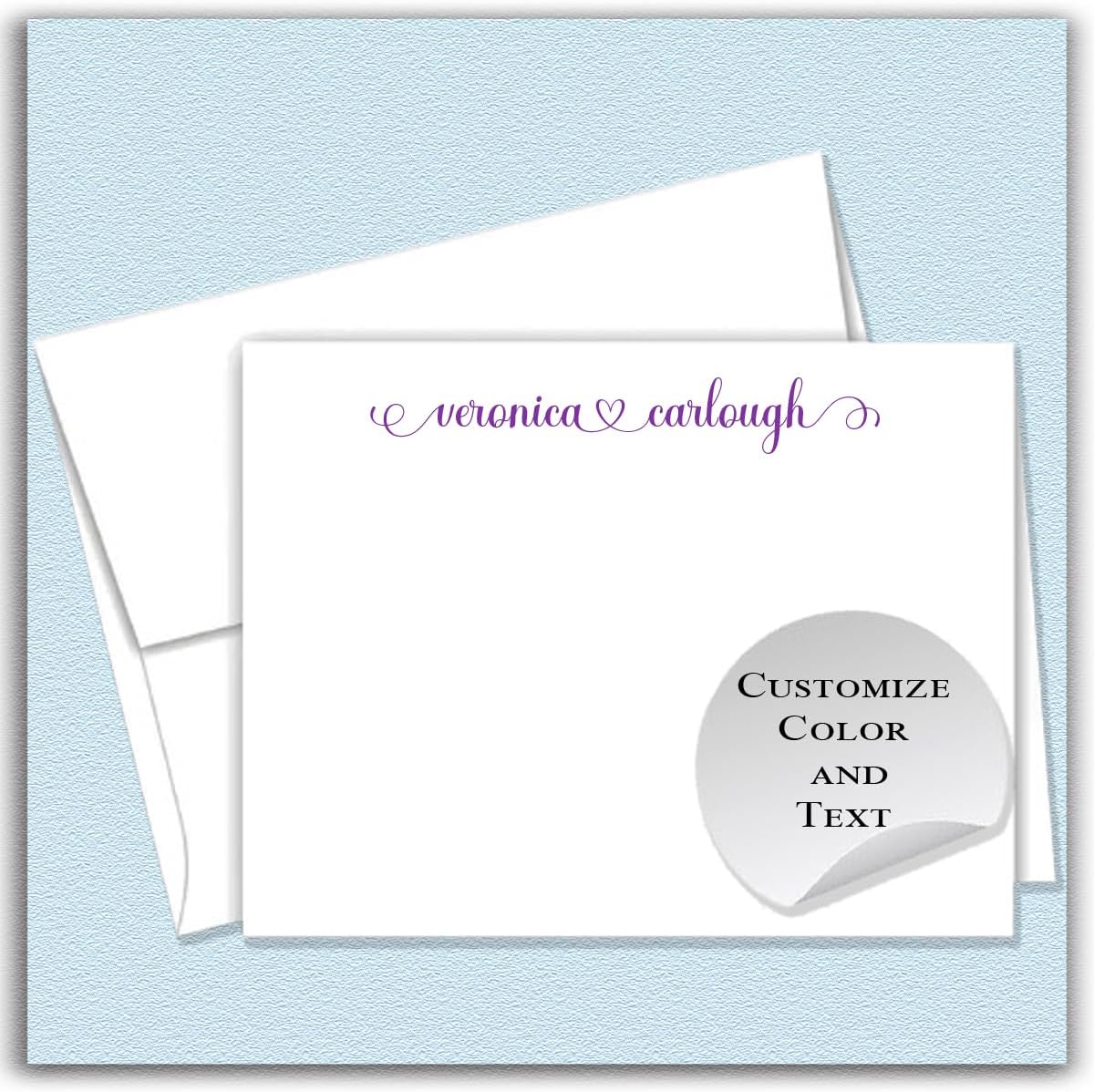 24 Personalized Folded Stationery Note Cards with Envelopes - Personalized Thank You Cards with Envelopes, Handmade Note Cards & Greeting Cards - Folded (Line Below Name)