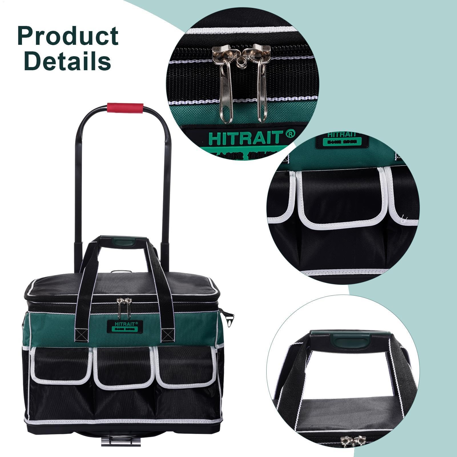 Bolsa de herramientas con ruedas,Bolsa de herramientas con ruedas Bolsa de | Organizador de almacenamiento impermeable con mango telescópico, bolsa de herramientas con ru