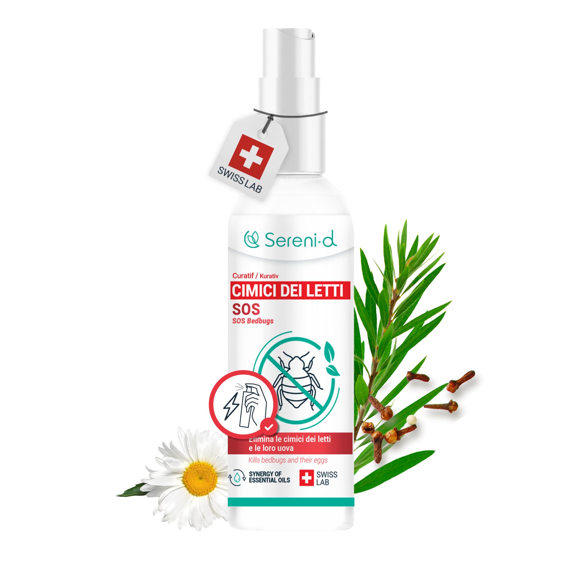 SOS ANTI CIMICI DA LETTO CHOC - Spray Insetticida CHOC - Disinfestazione facile e rapida delle cimici da letto - Trattamento naturale con Oli Essenziali e Fiore di Piretro Vegetale - Swiss Lab