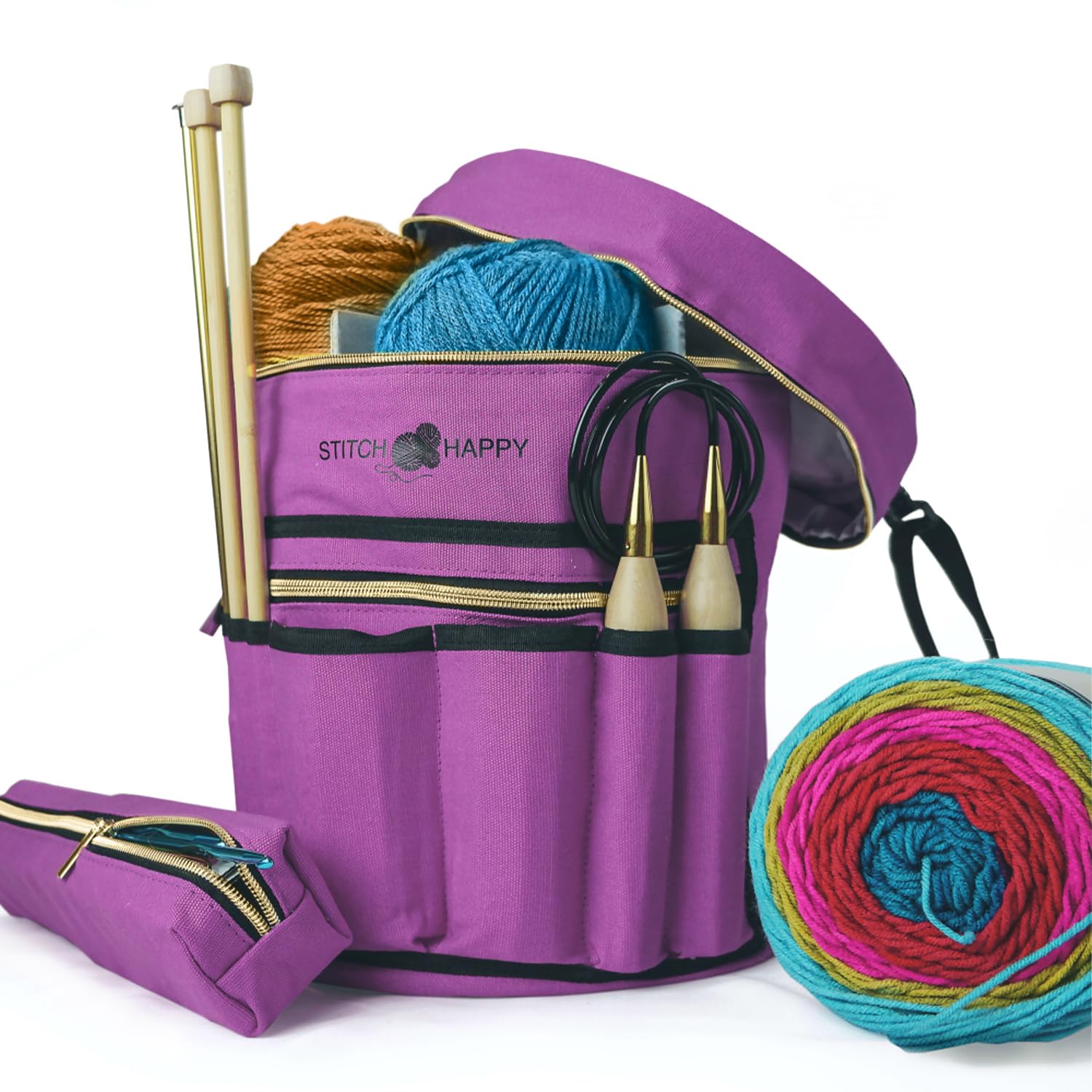 Knitting Bag (Lilac): 7 Pocket Yarn Storage, Crochet Yarn Bag