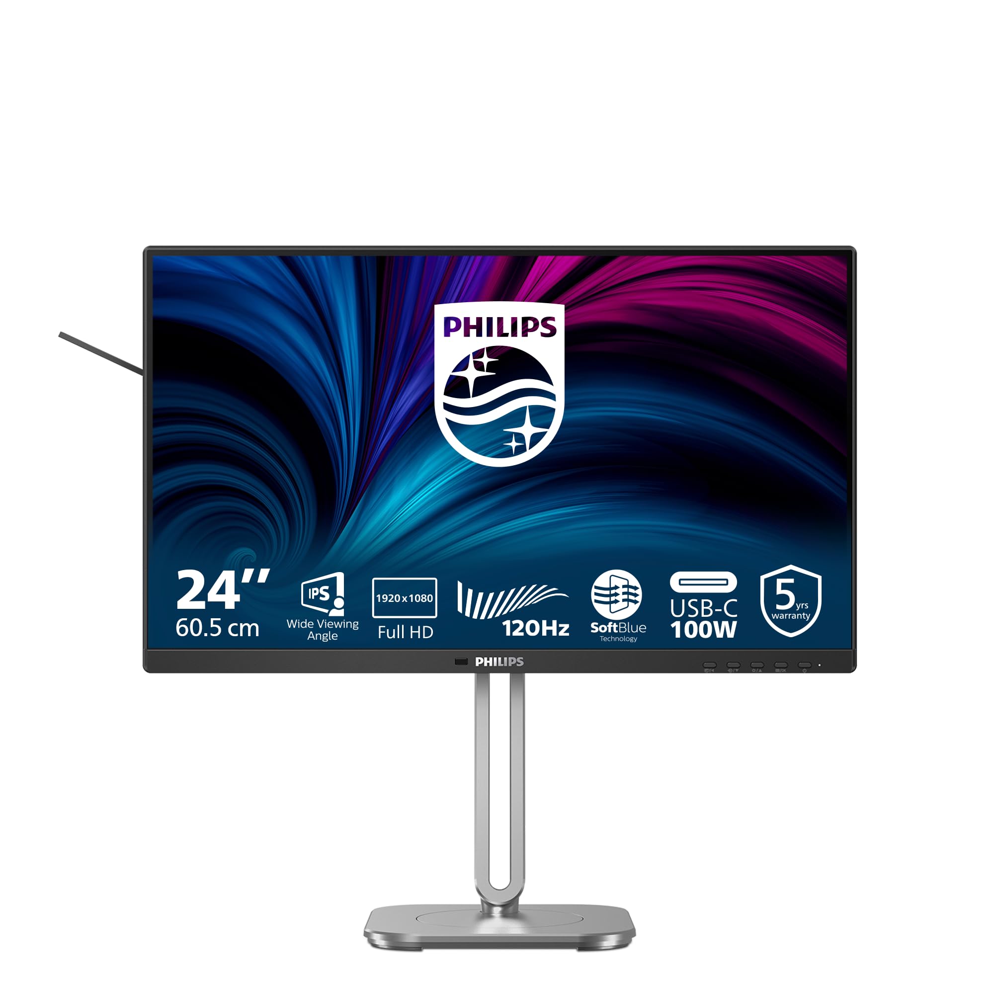 Philips Moniteur 24B2U4301 24 Pouce 120Hz IPS Dalle, 4ms GtG, Ajustable en Hauteur, Haut-parleurs, USB Hub(1920x1080 HDMI 1x 1.4 DP 1x 1.4) Gris Anthracite
