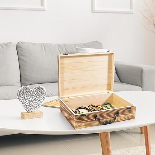 Miniatura 8 de Maleta de madera vintage, 13.8 x 9.8 x 3.9 pulgadas, caja de almacenamiento de madera grande con asa, tapa con bisagras y cierre frontal, cajas de
