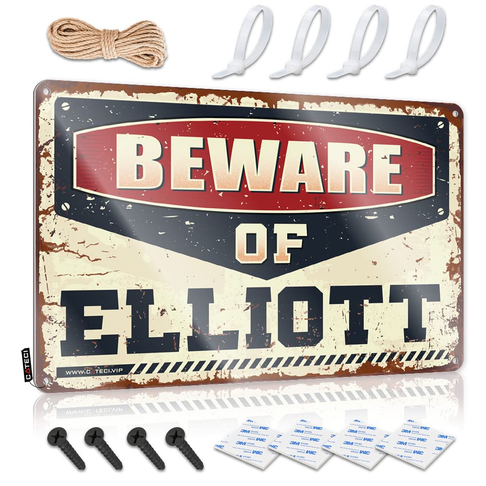 STWNVOITV Funny Saying Tin Signs Beware Of Elliott Tin Sign Funny Beer Sign Metal Home Sign(30X40CM)