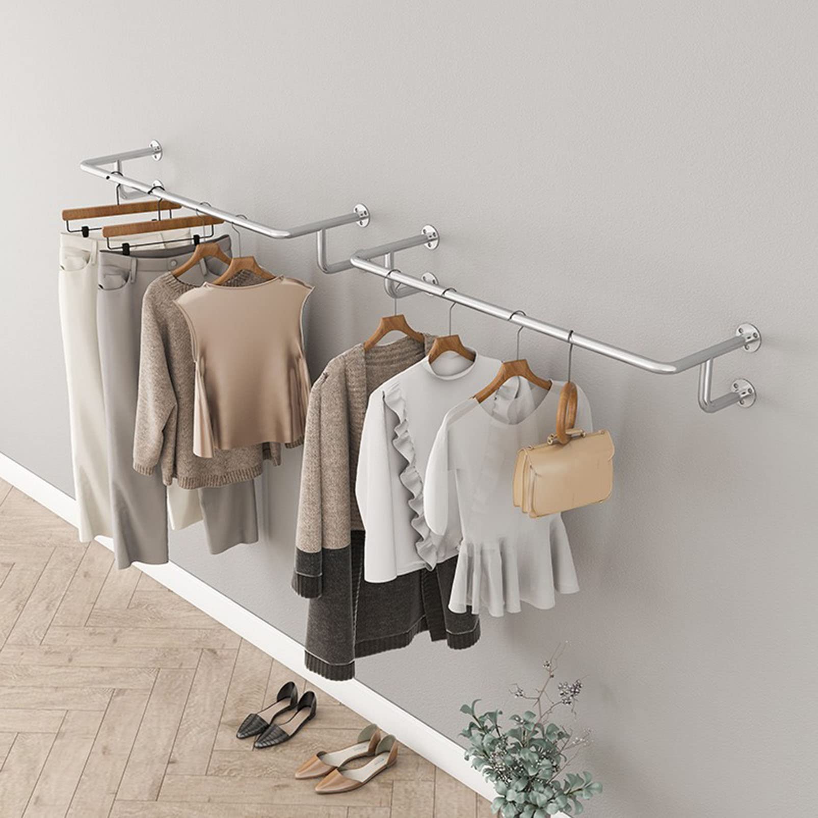 Wieszaki na ubrania Wiszący pręt, wielofunkcyjne rozwiązanie do przechowywania odzieży dla butików i sklepów detalicznych