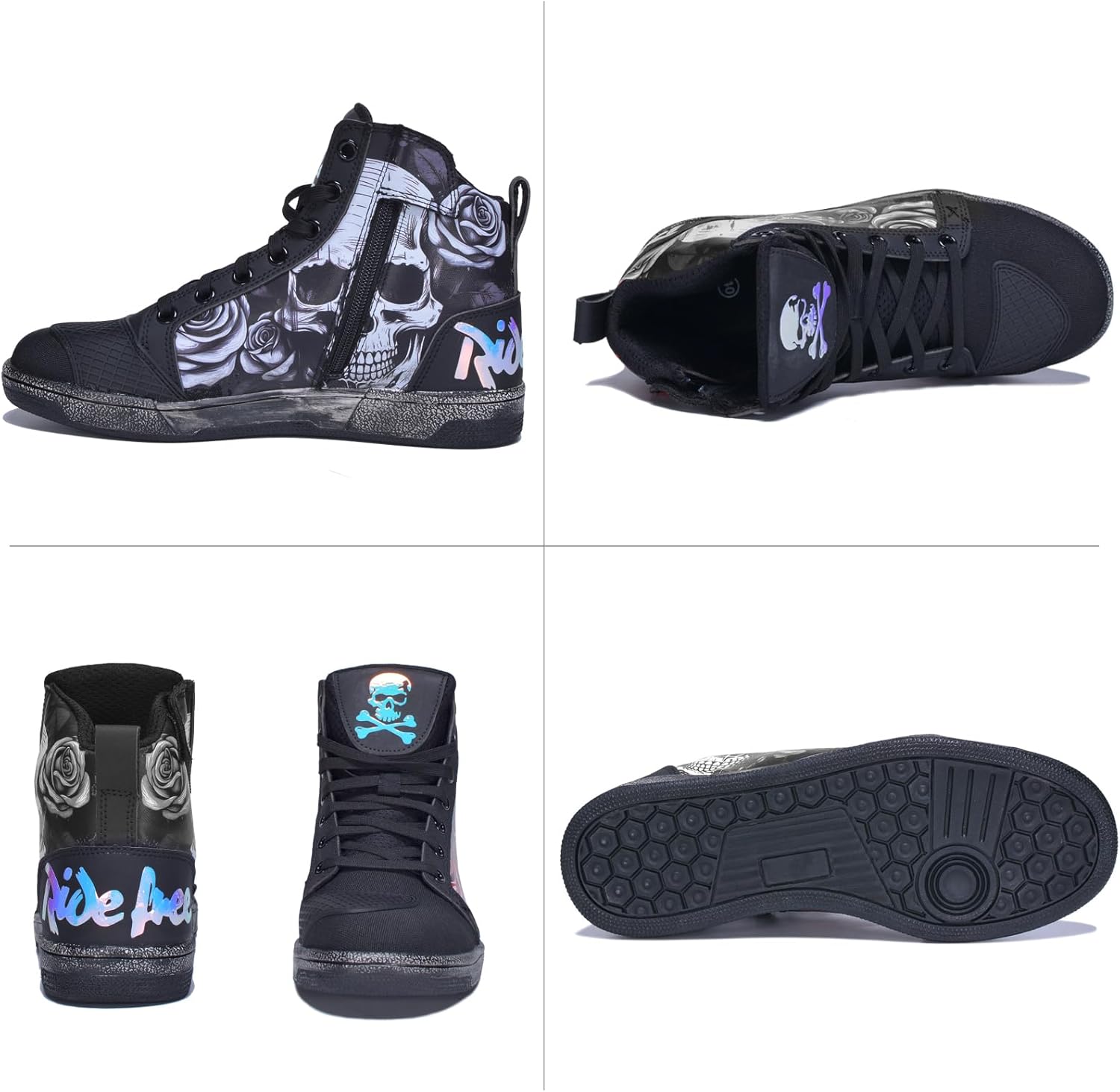 Motorcycle Shoes for Men, Breathable Anti-Slip Casual Motorcycle Riding Shoes Motocross Protective Boots with Side Zipper, Ankle Support Footwear - Image 6