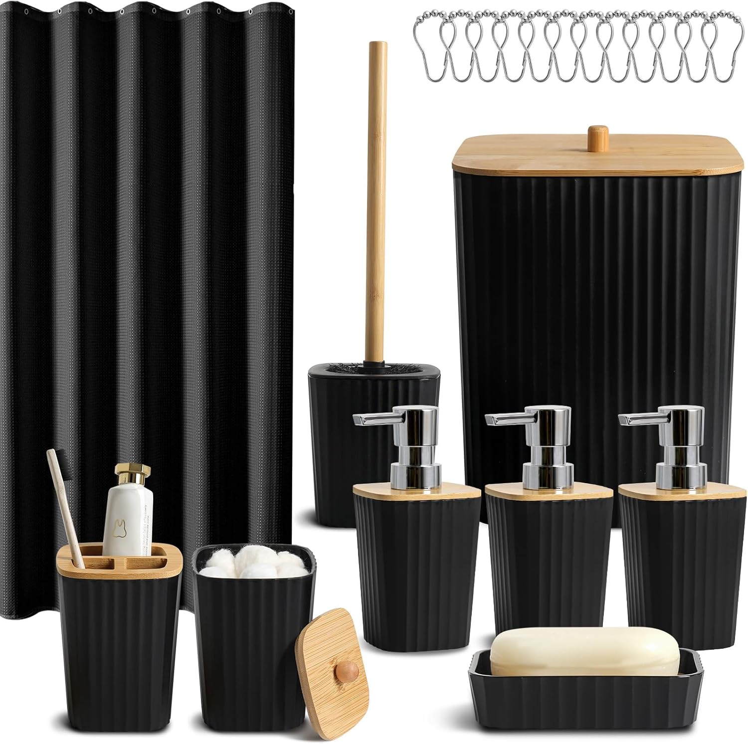 8Pcs Bathroom Set+Shower Curtain
